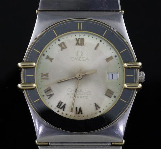 A gentlemans 1980s steel and gold Omega Constellation Chronometer quartz wrist watch,